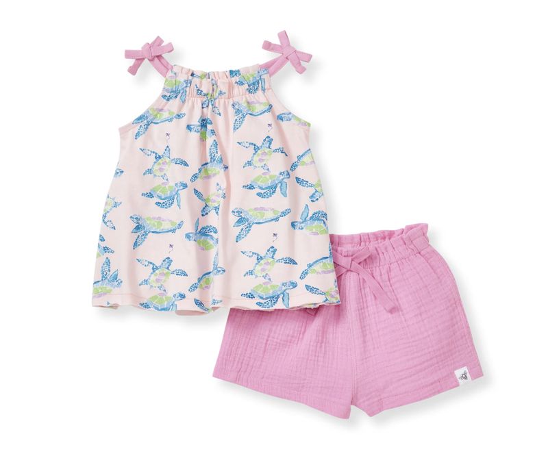 Colorful Sea Turtles muslin short set