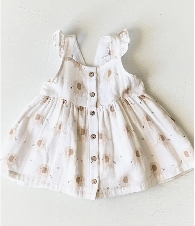 Elephant ruffle &amp; button baby dress set