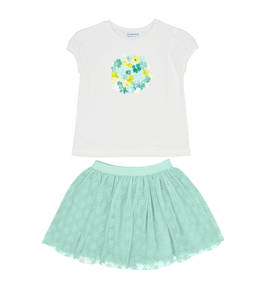 3953 Floral Tee &amp; Tulle Skirt Set