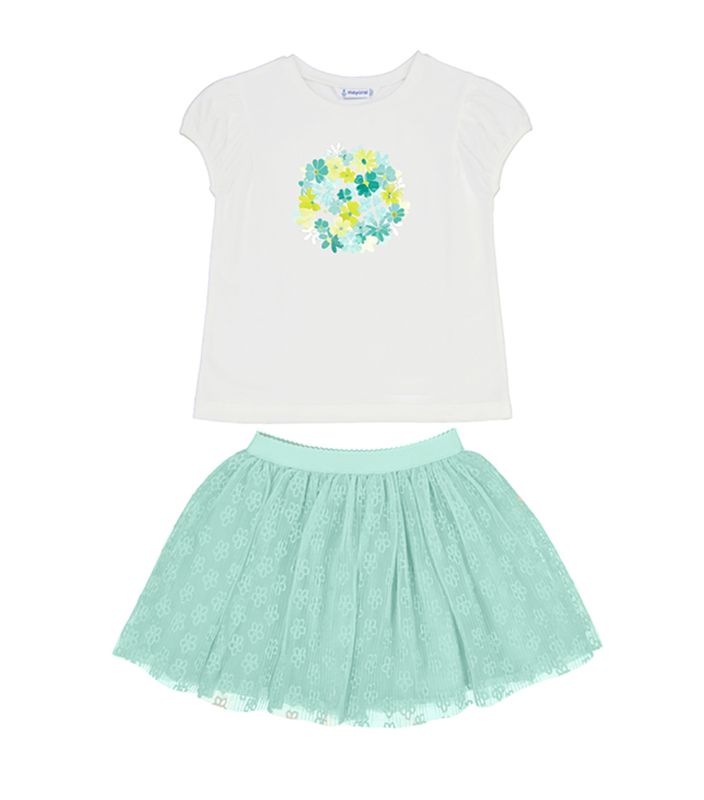 3953 Floral Tee &amp; Tulle Skirt Set