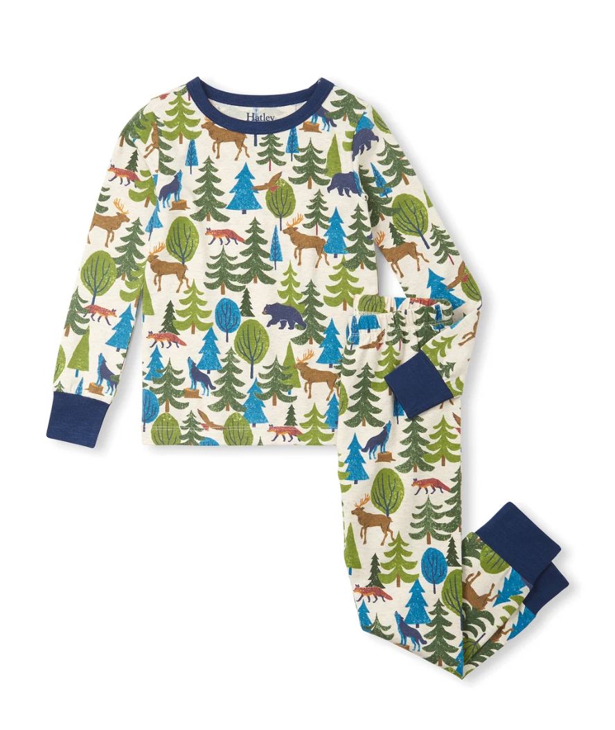 Forest scene stretch cotton pajamas