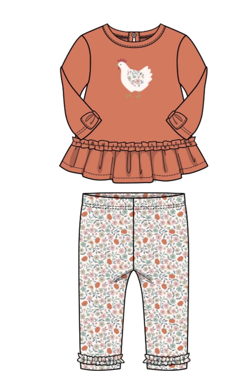 Chicken peplum top &amp; harvest print leggings set 