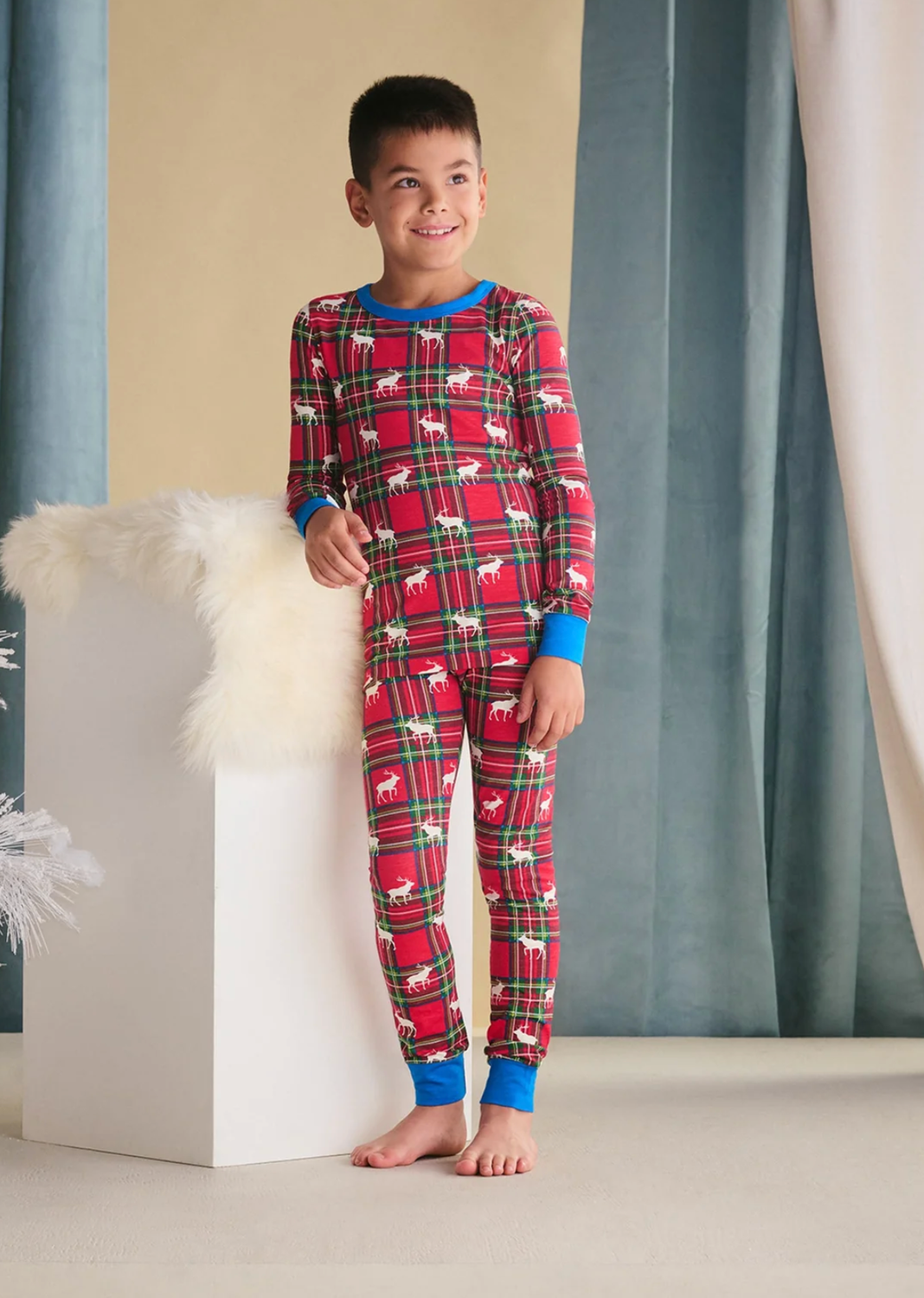 Elk Plaid Stretch Cotton Pajama Set