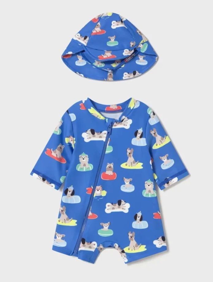 1619 Dog  Bathing Bodysuit w/ hat