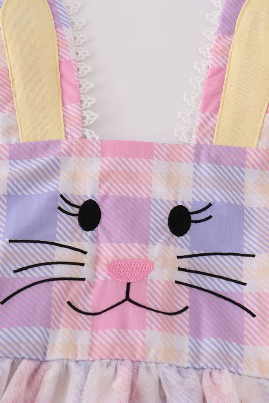 Premium Pink Bunny Bow Plaid Dress