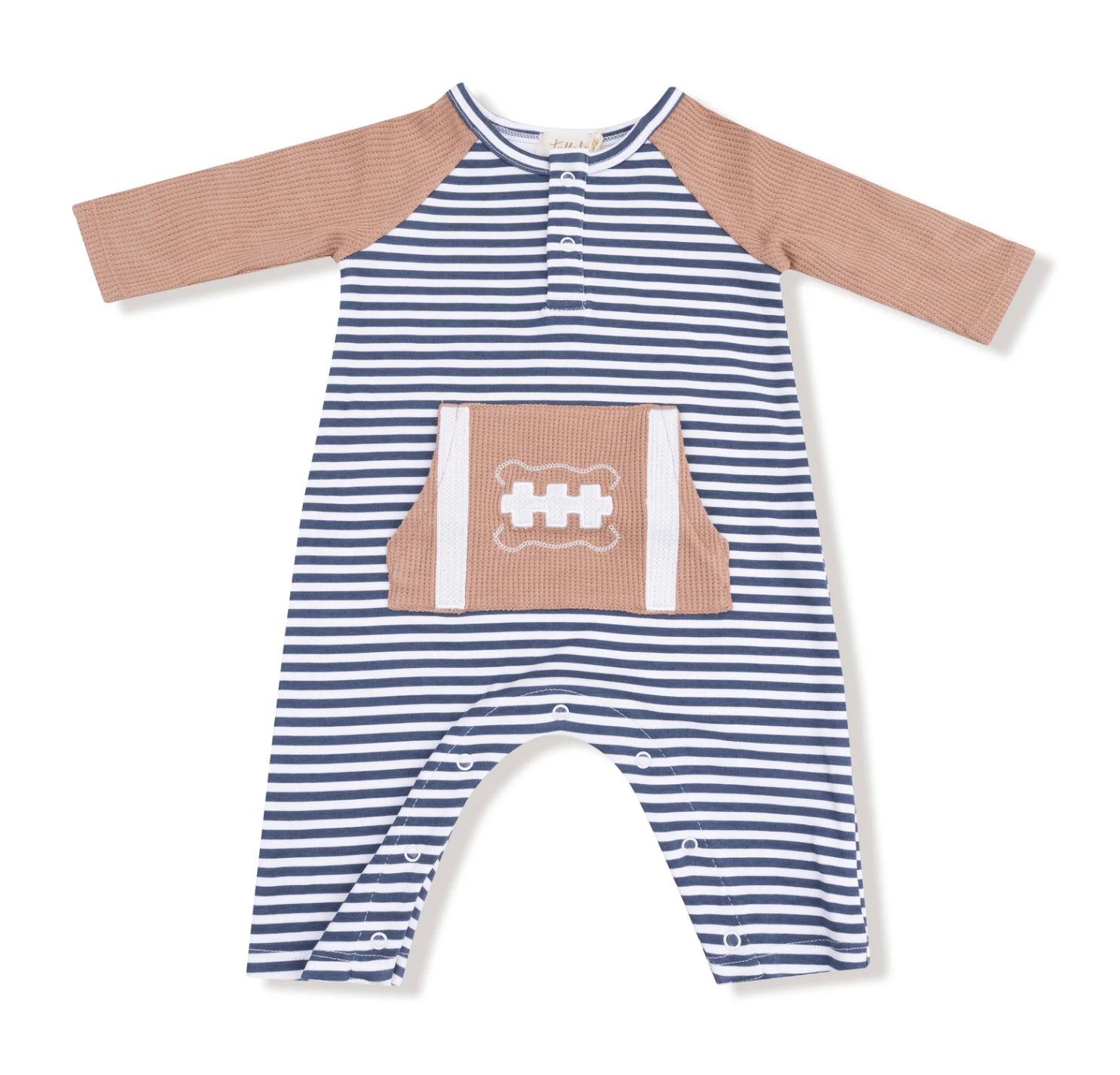 L/S Raglan Henley Romper- Stripes w/Football
