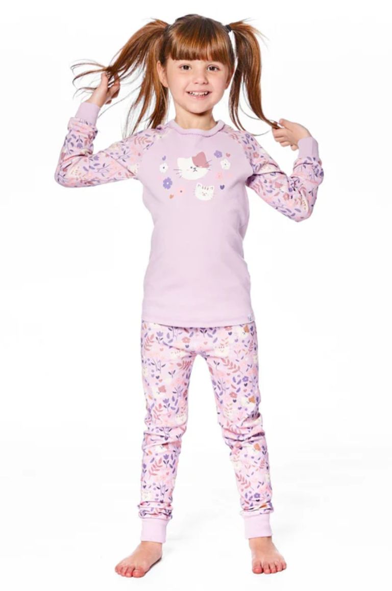 H20PG10US Printed Lilac Cats Cotton Pajama Set 