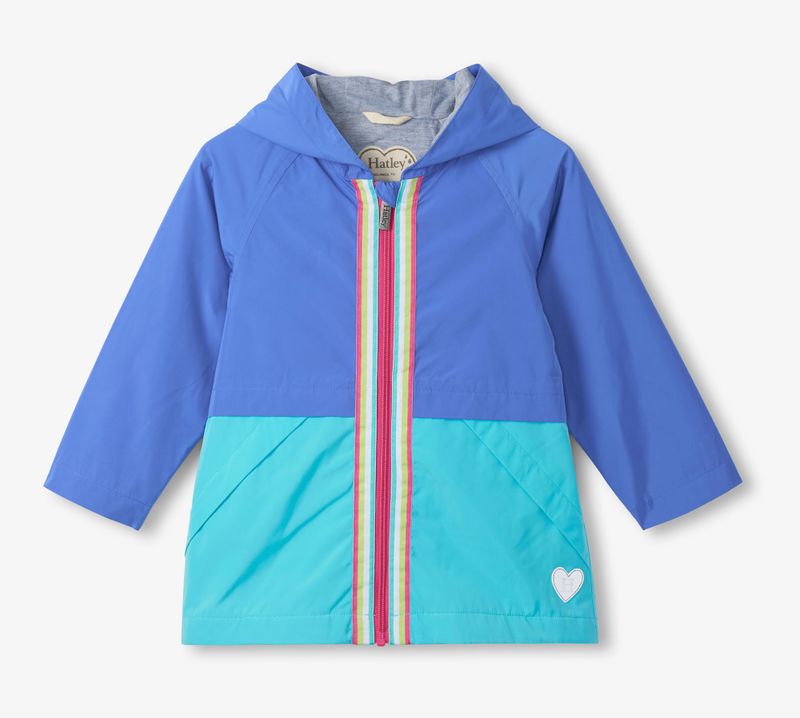 Blue Color Block Jersey Lined Rain Jacket