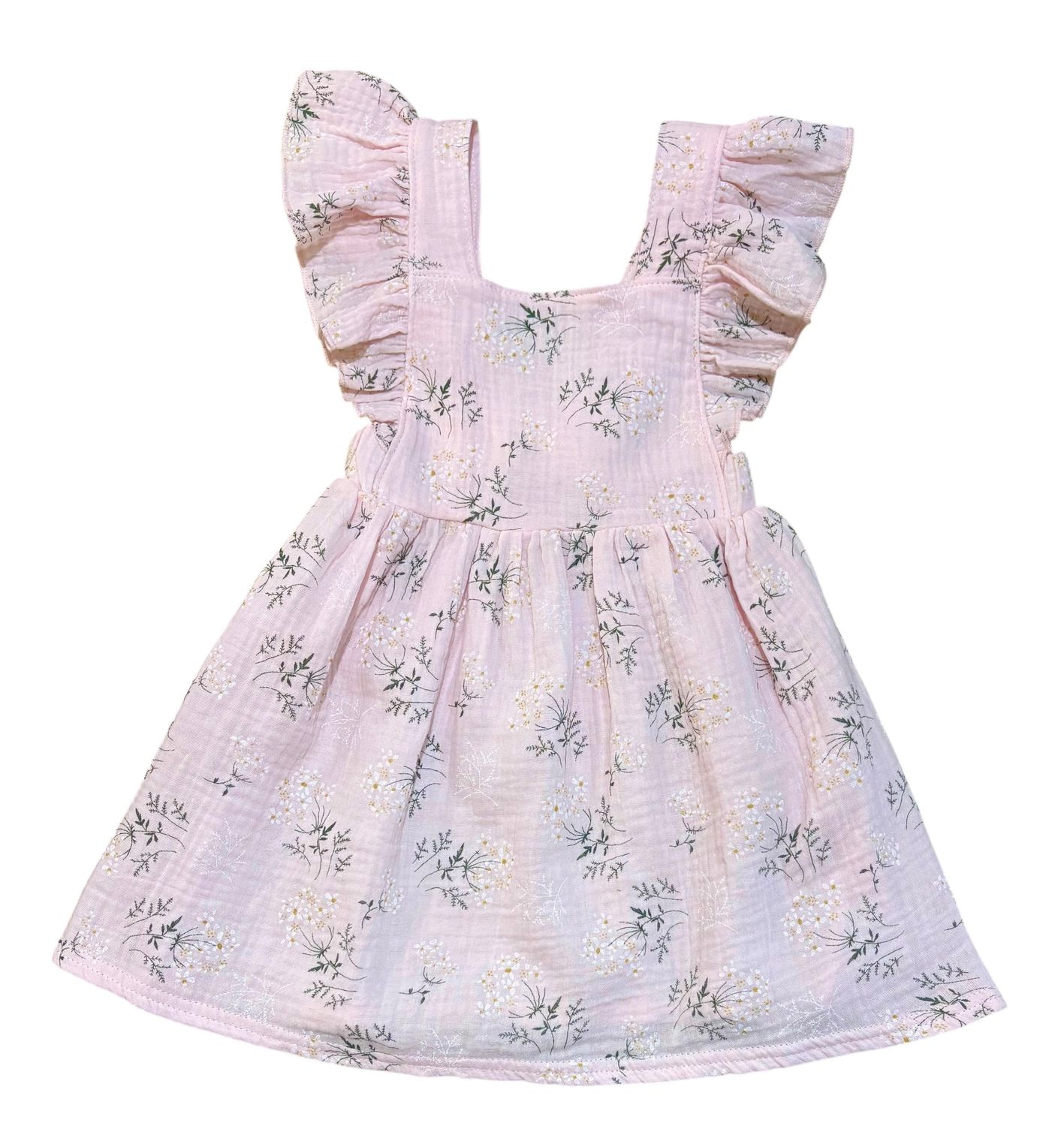 Pink Floral Muslin Ruffle Dress