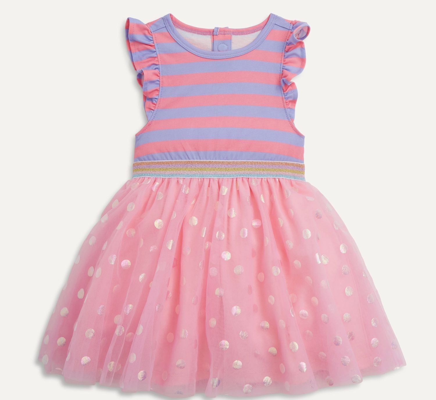 Shell pink stripe flutter sleeve tutu dress