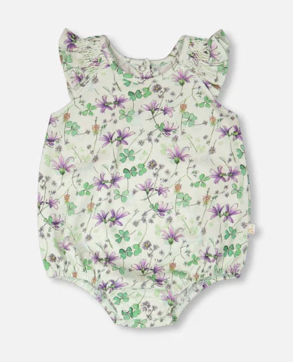 H30E41 Jersey Romper- Clovers &amp; Flowers