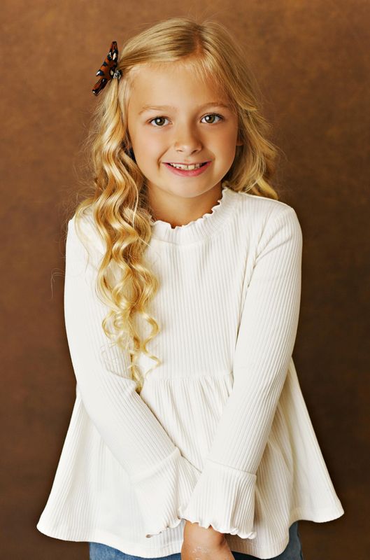 Kids White Long Sleeve Lettuce Trim Ribbed Shirt