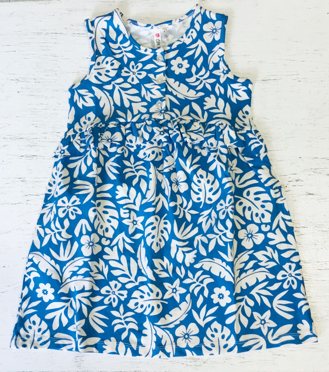 Electric Blue Leaf Print Dress