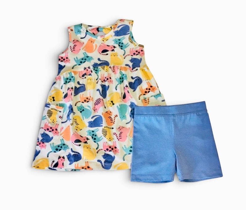 Cat Print Dress w/ Bike Short