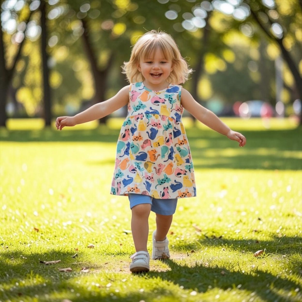 Cat Print Dress w/ Bike Short