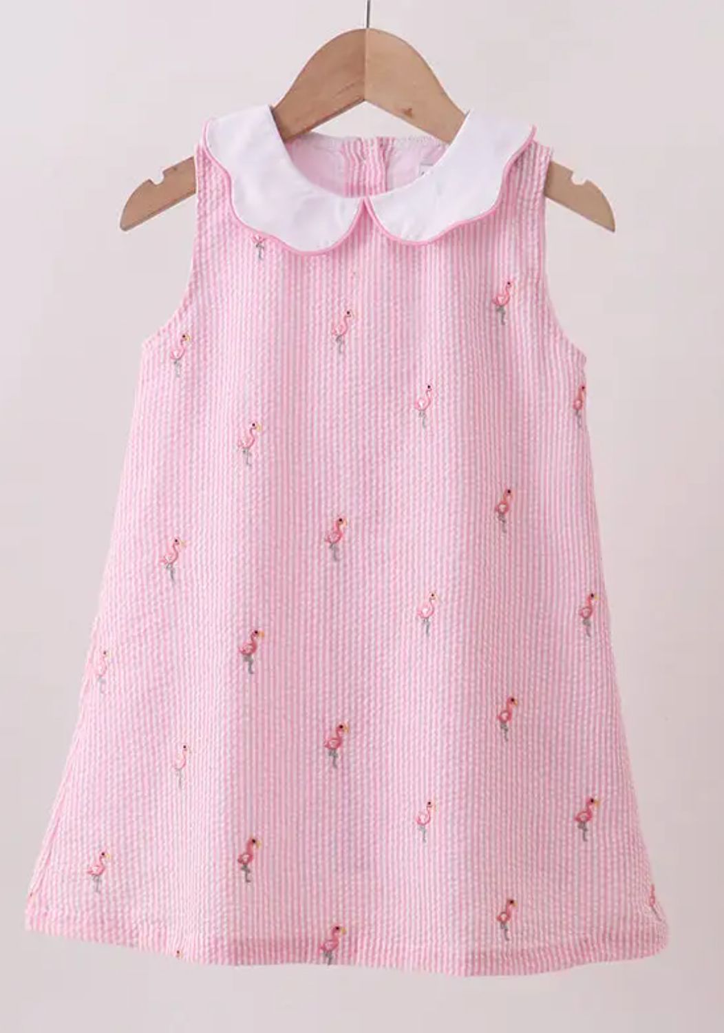 Flamingos Collared Seersucker Dress