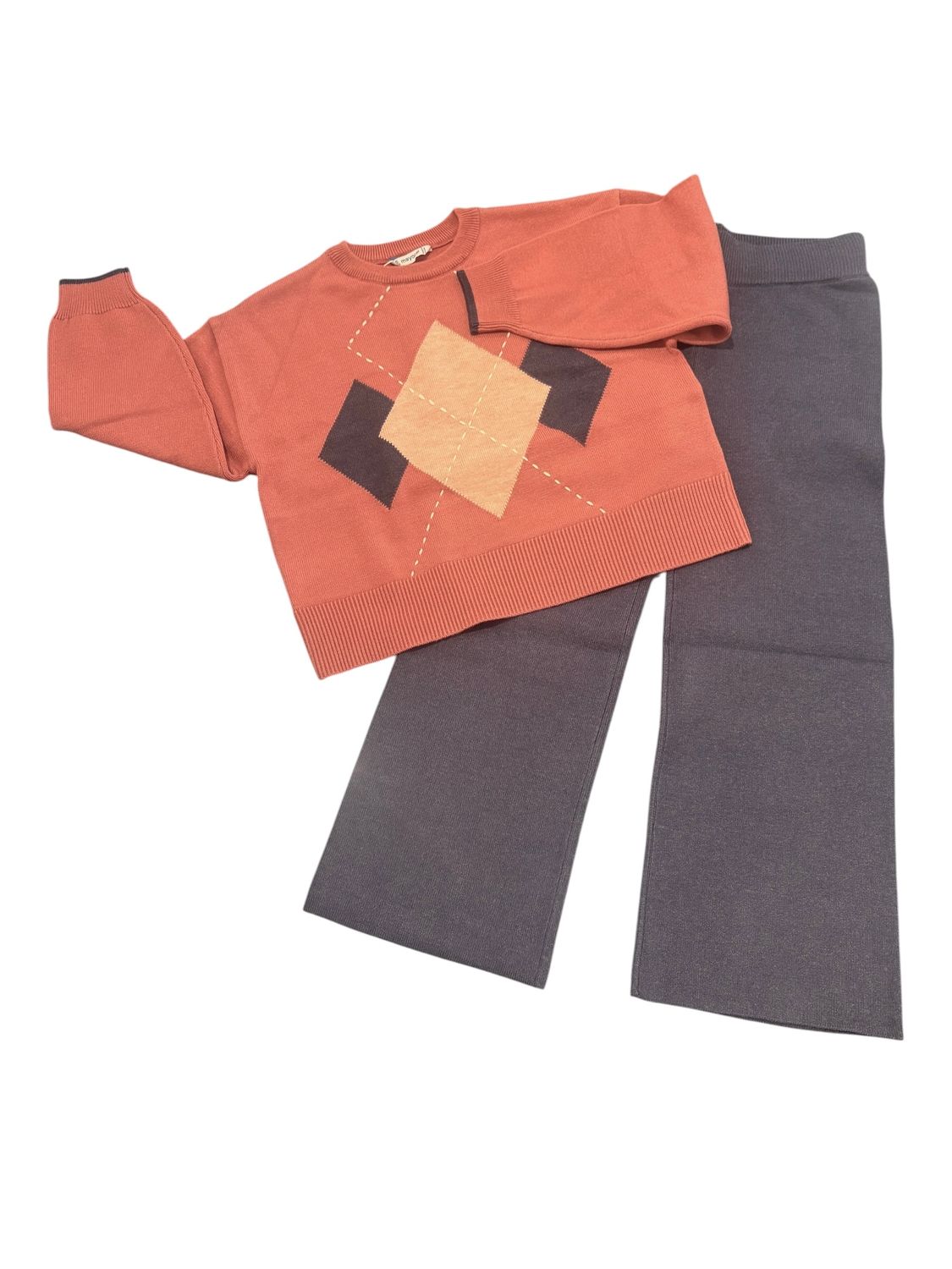 4527 Long Knit Trousers Set