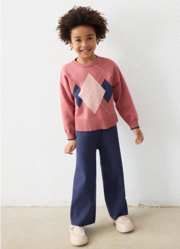 4527 Long Knit Trousers Set