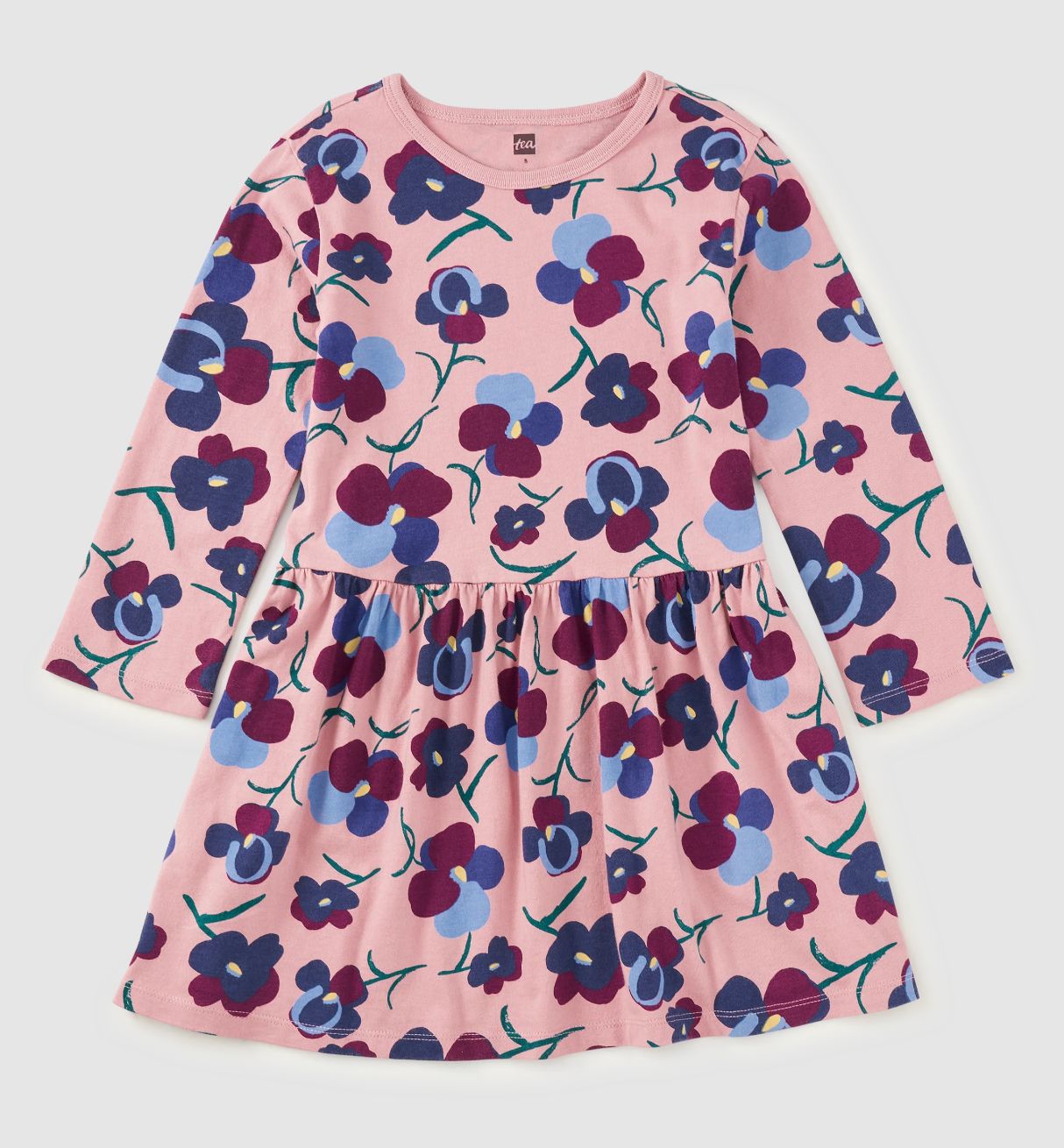 Long Sleeve Skirted Dress Painted Pansies