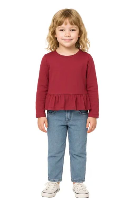 Long sleeve peplum top w/ruffle hem