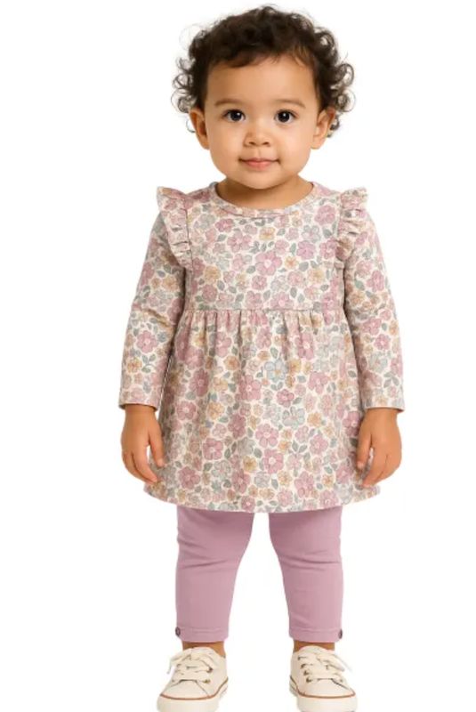 Floral l/s peplum top w/pink legging set