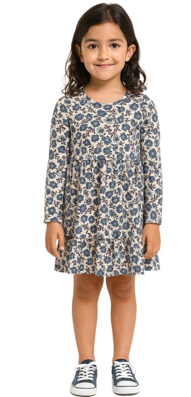 Soft floral L/S tier dress with ruffle hem