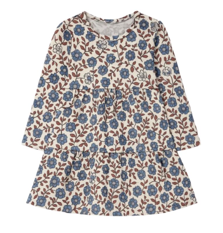 Soft floral L/S tier dress with ruffle hem