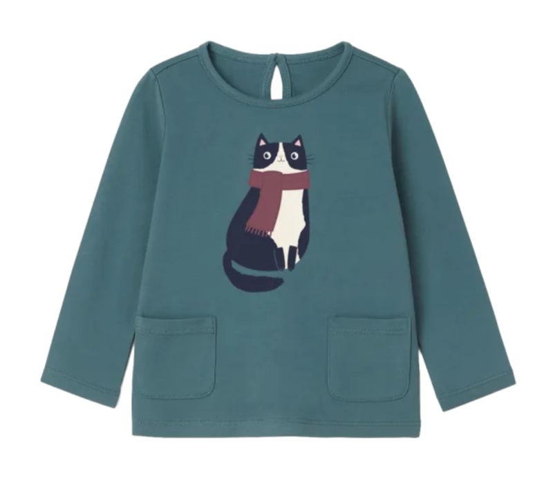 Cat graphic L/S front pocket top