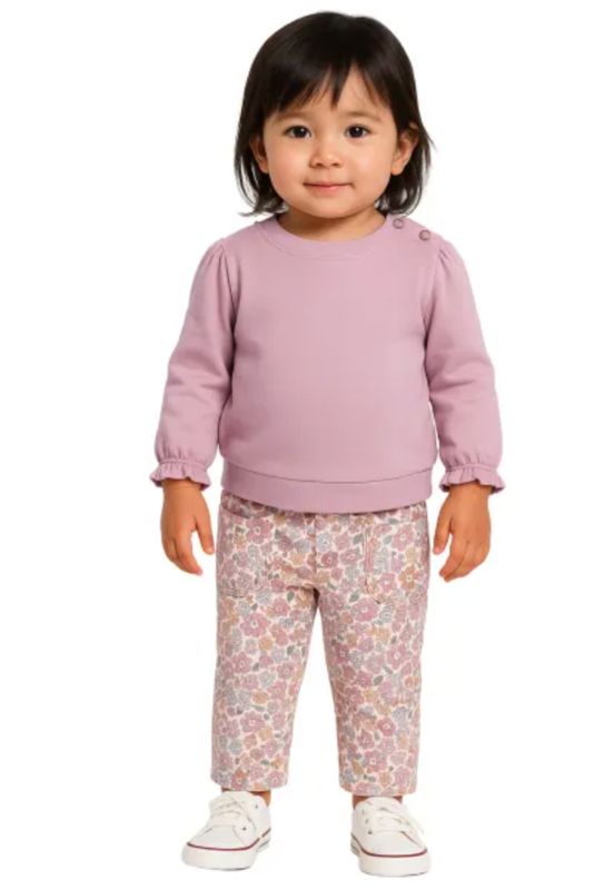 L/S pink tee with floral leggings set