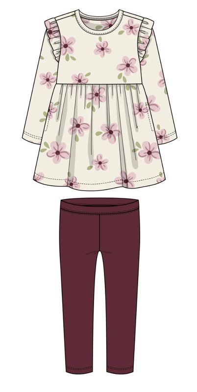 cream floral peplum top w/purple leggings set