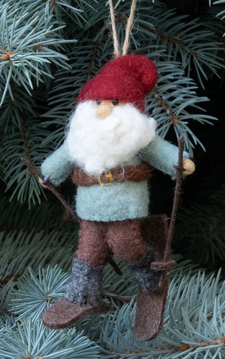 Winding Road Gnome on Skis Ornament