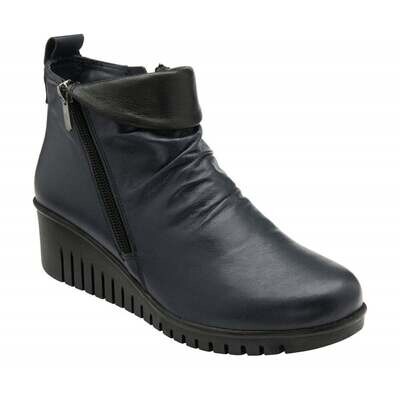 Navy Leather Cordelia Wedge Ankle Boots | Lotus