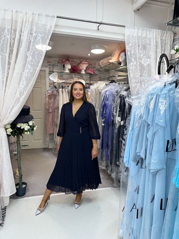 Lizabella - Chiffon Pleated - Dress - Navy - 2817 Lizabella - Chiffon Pleated - Dress - Navy - 2817