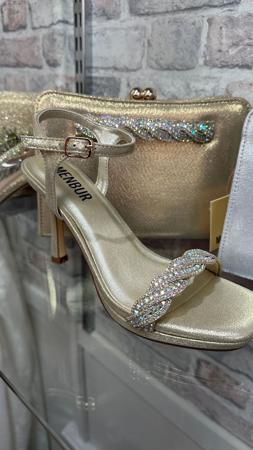 Menbur gold plaited sandal and bag, Size: 3