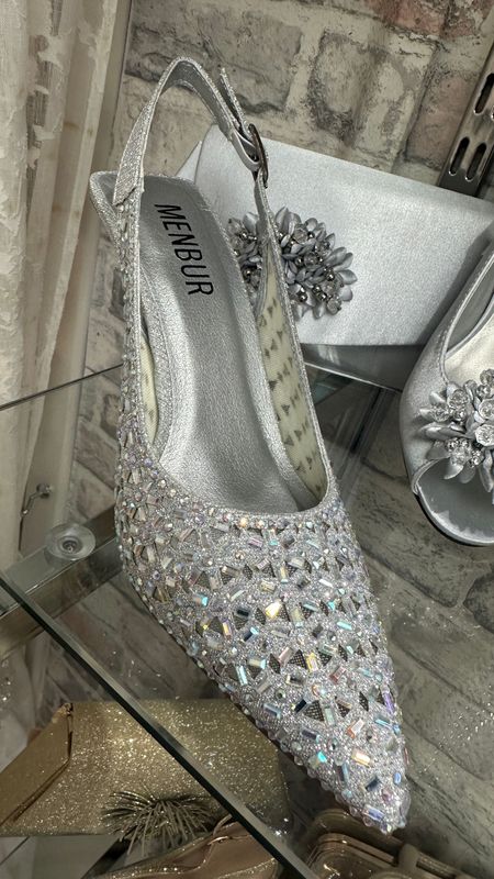 Menbur silver diamante sling back shoe