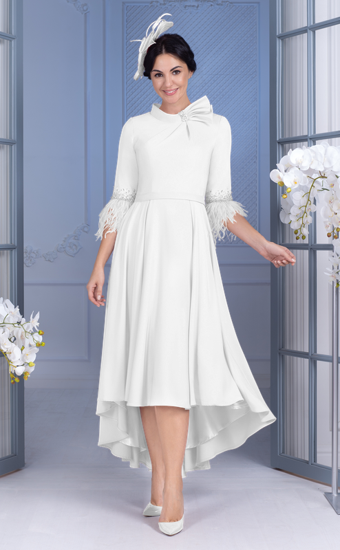 Silver high-low hemline with feather sleeve details