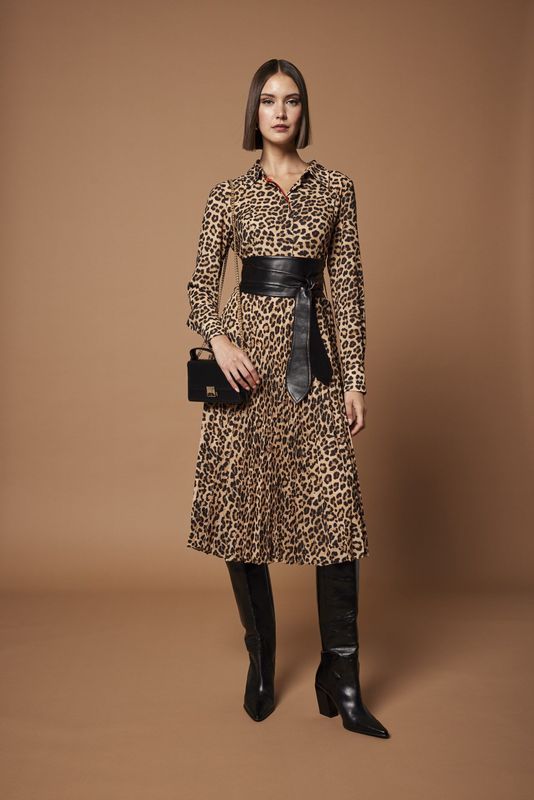 Arggido - Animal Print Dress - With Obi Belt - 48007 Arggido - Animal Print Dress - With Obi Belt - 48007