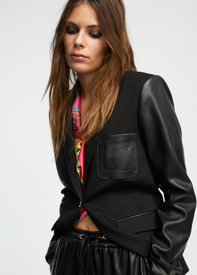 Lola Casademunt - Faux Leather Sleeve Blazer - Black - LF2402007