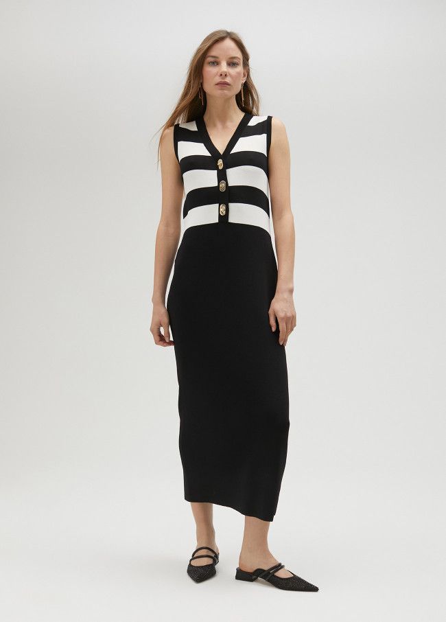Lola Casademunt - Two Tone Knit Dress - Black & Ivory - LS2516001