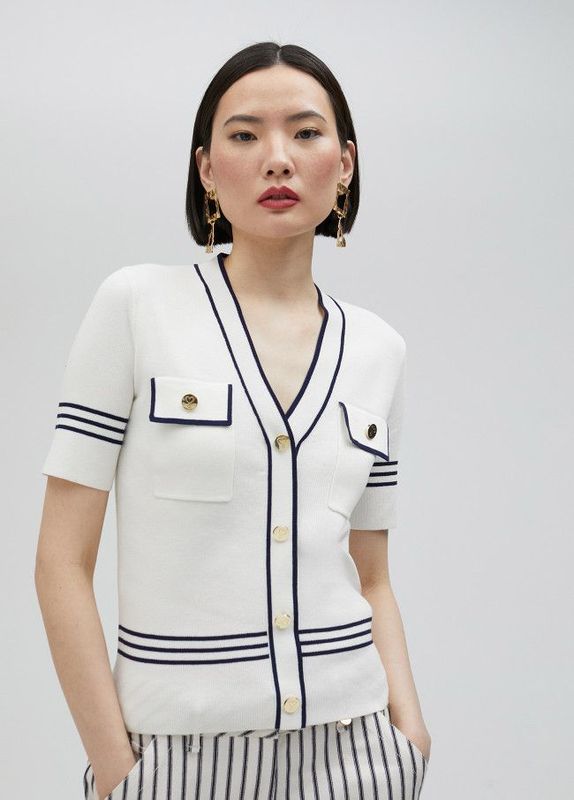 Lola Casademunt - Ivory & Navy Knit Polo Top - LS2511007