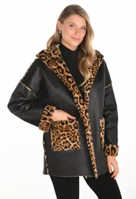 Frank Lyman - Reversable Faux Leather Coat - 253873 - Black/Animal