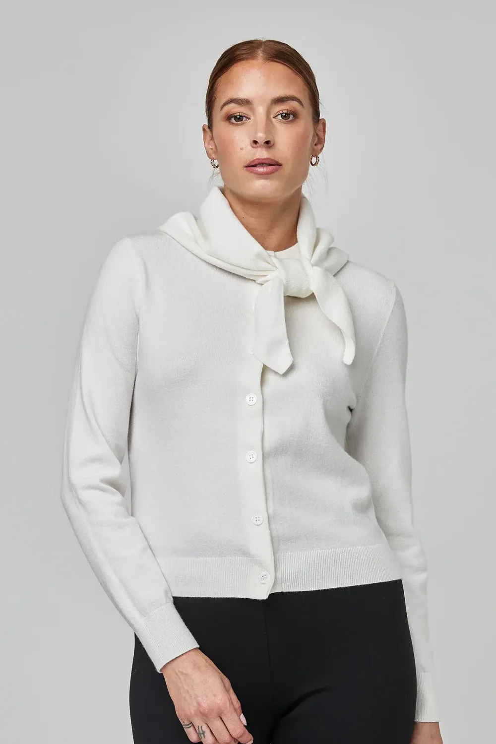 UCHUU - Fitted Cardigan with Scarf -Milk Knit - CF25-900