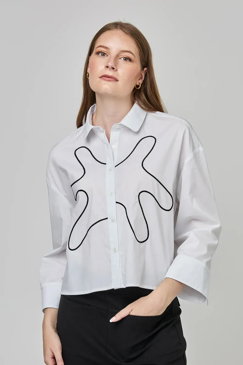UCHUU - Two Tone Splash Shirt - White - CF25-607