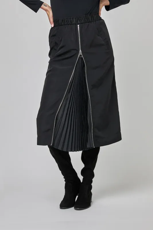 UCHUU - Zip Front Pleat Skirt - Black - CF25-203