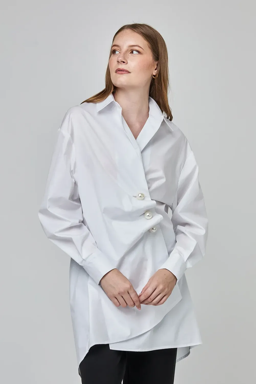 UCHUU - Pearl Button Shirt - White - CF25-615