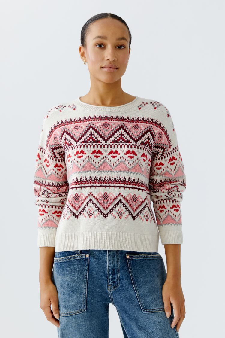 OUI - Red & White Pullover - Print - 94623