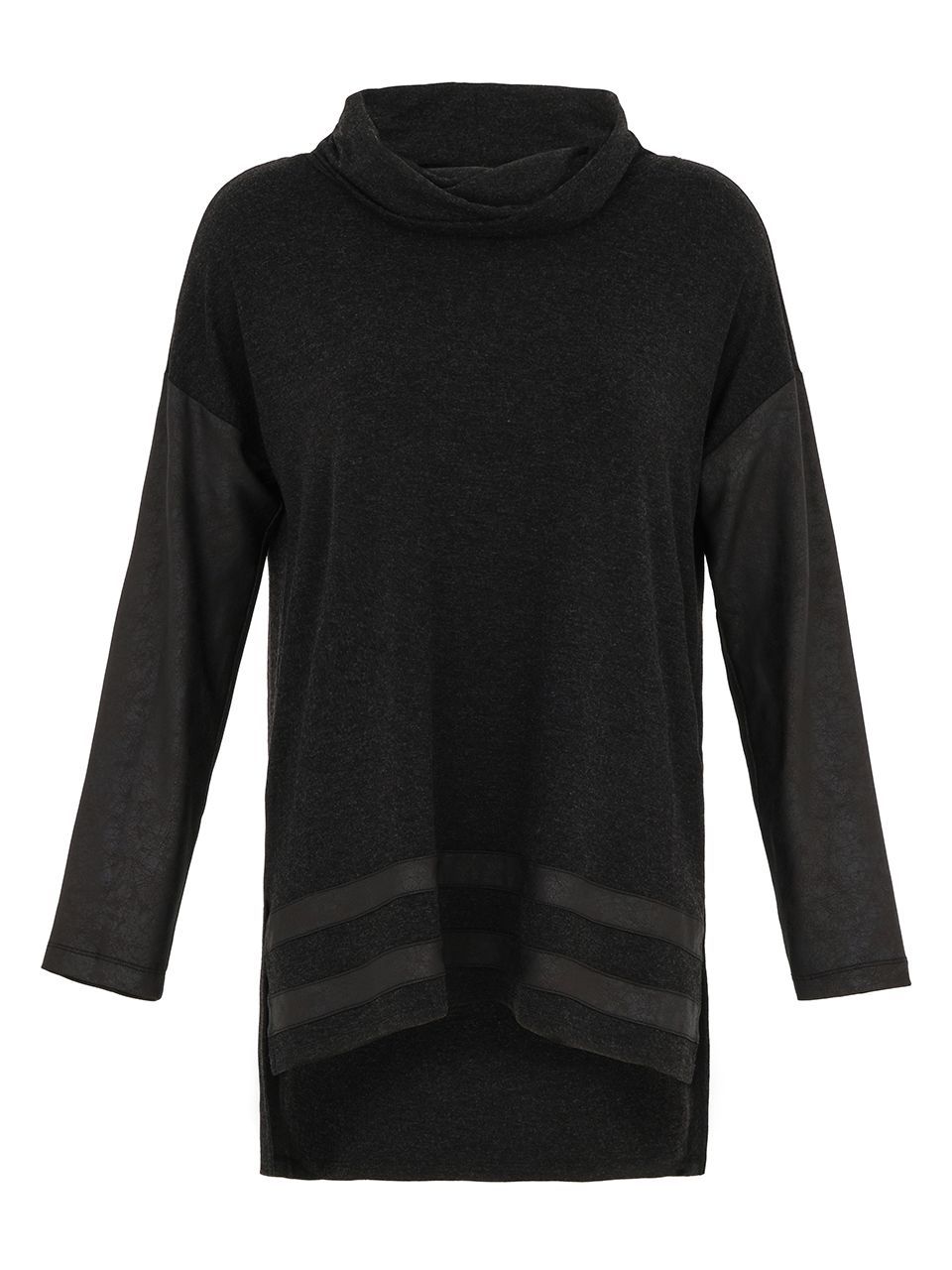 EverSassy - Charcoal Tunic with faux leather sleeve - 14752 EverSassy - Charcoal Tunic with faux leather sleeve - 14752