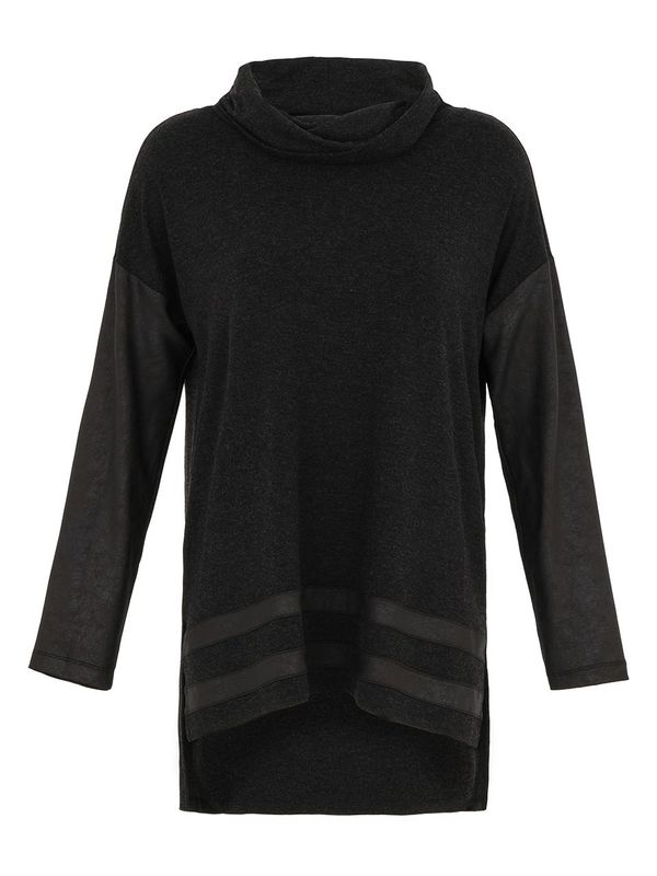 EverSassy - Charcoal Tunic with faux leather sleeve - 14752 EverSassy - Charcoal Tunic with faux leather sleeve - 14752