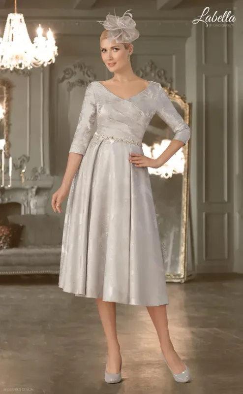 Silver V-Neck embossed fit & flare dress