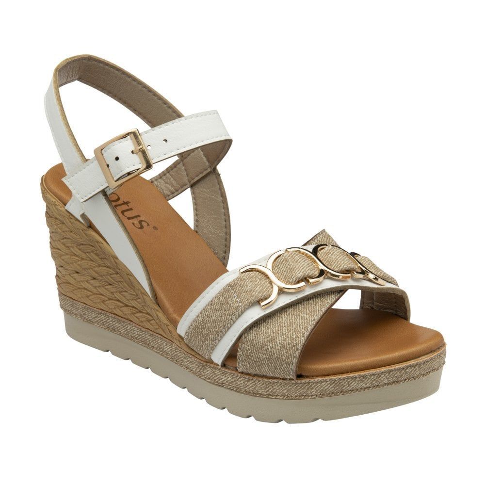 Lotus - White - Solena Open-Toe - Wedge Sandals Lotus - White - Solena Open-Toe - Wedge Sandals